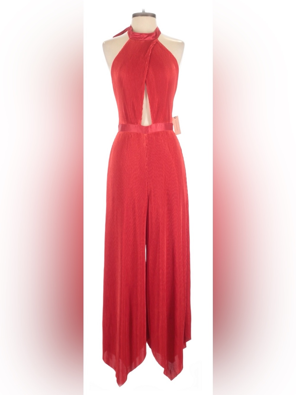 Anthropologie NWT Red Plisse Halter Jumpsuit - Picture 4 of 9